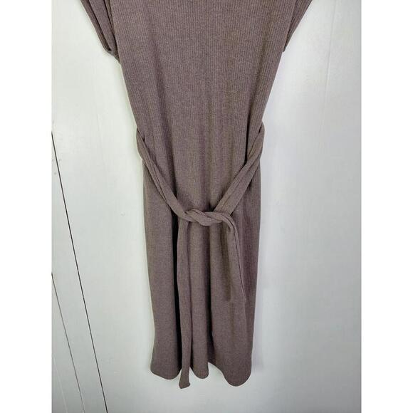 Old Navy Dress Womens S Maxi Tie Waist Brown Ribbed Knit Sweater Short Sleeve - Picture 3 of 8